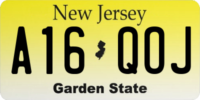 NJ license plate A16QOJ