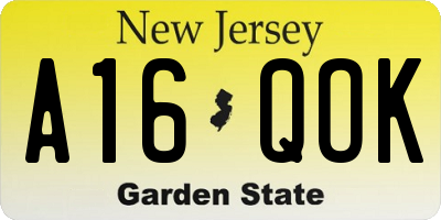 NJ license plate A16QOK