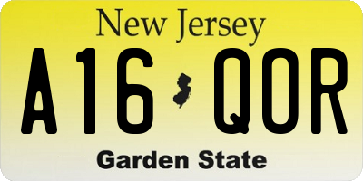 NJ license plate A16QOR