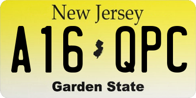 NJ license plate A16QPC