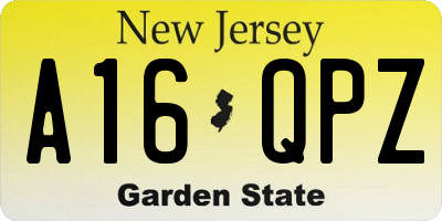 NJ license plate A16QPZ