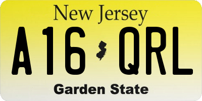 NJ license plate A16QRL
