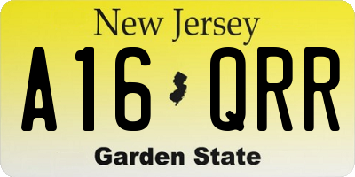 NJ license plate A16QRR
