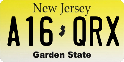 NJ license plate A16QRX