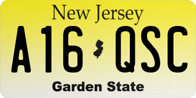 NJ license plate A16QSC