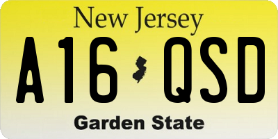NJ license plate A16QSD