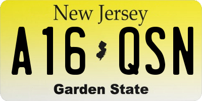 NJ license plate A16QSN