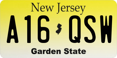 NJ license plate A16QSW