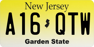 NJ license plate A16QTW
