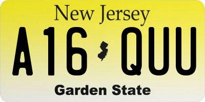 NJ license plate A16QUU