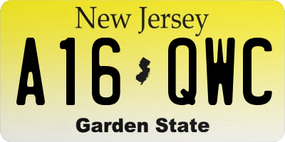 NJ license plate A16QWC