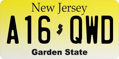 NJ license plate A16QWD