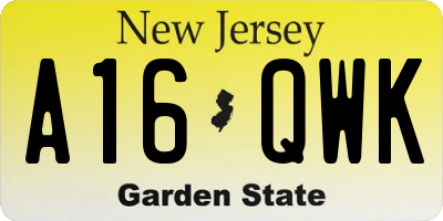 NJ license plate A16QWK