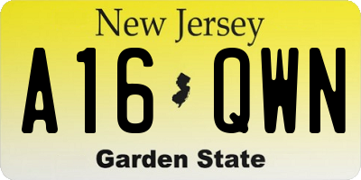 NJ license plate A16QWN