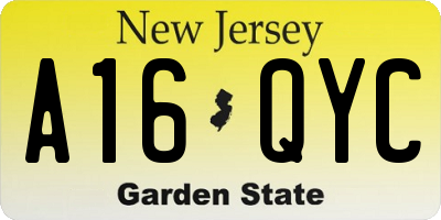 NJ license plate A16QYC
