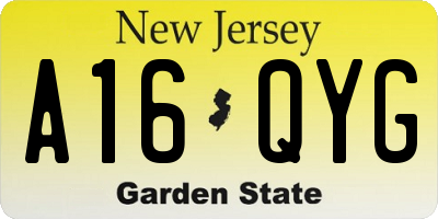 NJ license plate A16QYG