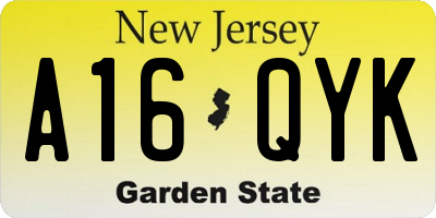 NJ license plate A16QYK
