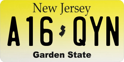 NJ license plate A16QYN