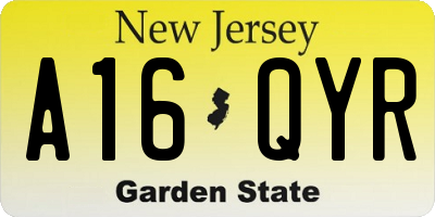 NJ license plate A16QYR
