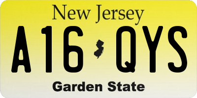 NJ license plate A16QYS