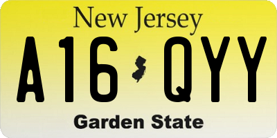 NJ license plate A16QYY