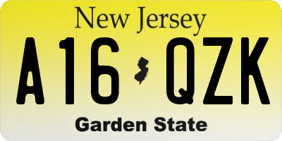 NJ license plate A16QZK