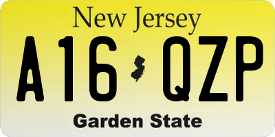 NJ license plate A16QZP