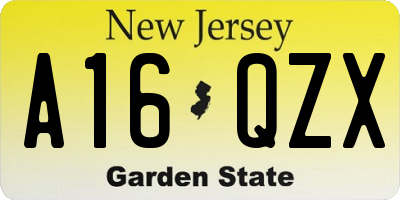 NJ license plate A16QZX