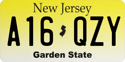 NJ license plate A16QZY