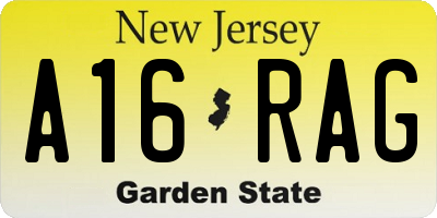 NJ license plate A16RAG
