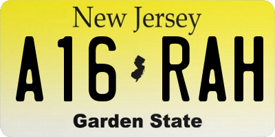 NJ license plate A16RAH