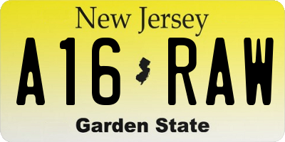 NJ license plate A16RAW