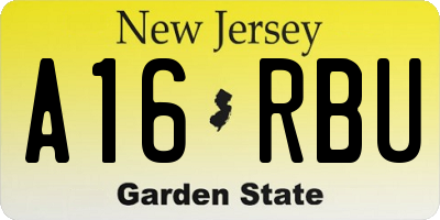 NJ license plate A16RBU