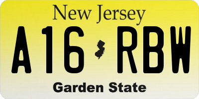 NJ license plate A16RBW