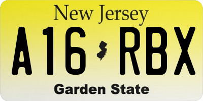 NJ license plate A16RBX