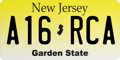 NJ license plate A16RCA