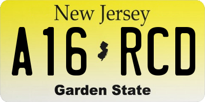 NJ license plate A16RCD