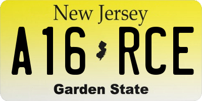 NJ license plate A16RCE