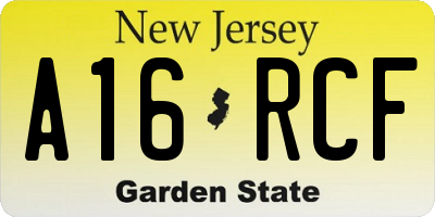 NJ license plate A16RCF