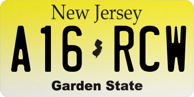 NJ license plate A16RCW