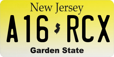NJ license plate A16RCX