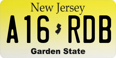 NJ license plate A16RDB