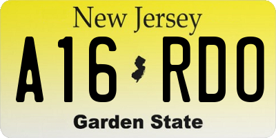 NJ license plate A16RDO