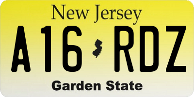 NJ license plate A16RDZ