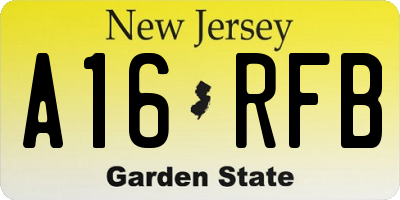 NJ license plate A16RFB