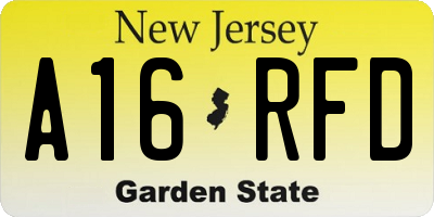 NJ license plate A16RFD