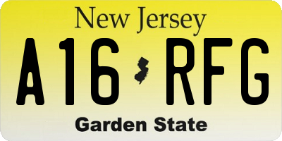 NJ license plate A16RFG