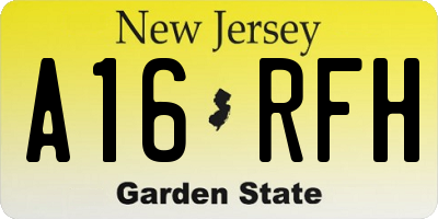 NJ license plate A16RFH