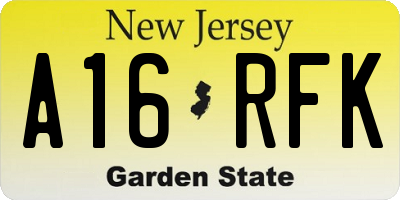 NJ license plate A16RFK