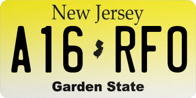 NJ license plate A16RFO